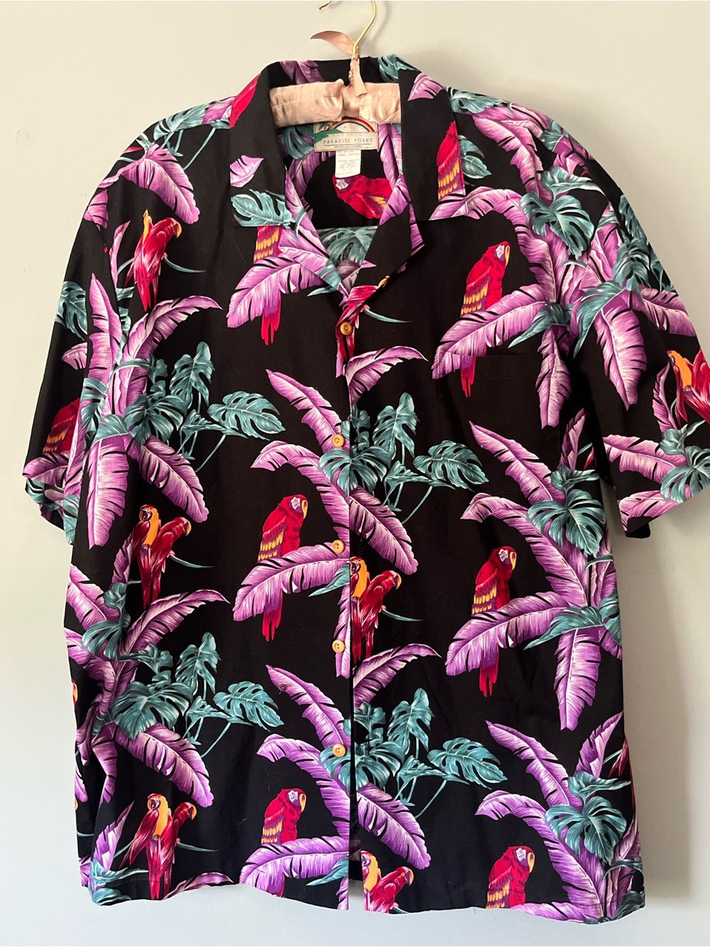Men's Tropical Parrot Button-Down Shirt - Black & Purple